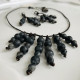 LEATHER NECKLACE AND EARRINGS NATURAL GRAY AGATE STONE