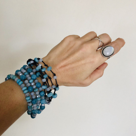 Leather Bracelet Natural Blue Agate Stone