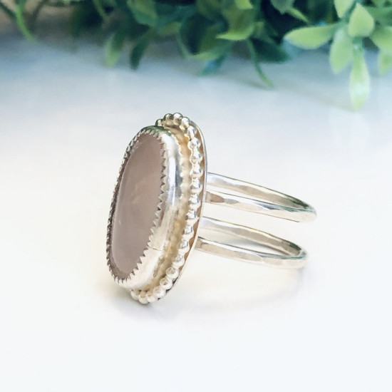  NATURAL ROSE QUARTZ DOUBLE RING