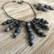 LEATHER NECKLACE AND EARRINGS NATURAL GRAY AGATE STONE