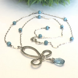 L WITH NATURAL TEAL AQUAMARINE BRIOLETTE NECKLACE L WITH NATURAL TEAL AQUAMARINE BRIOLETTE NECKLACE