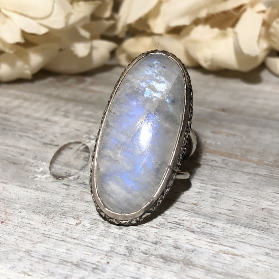  NATURAL RAINBOW MOONSTONE OVAL DOUBLE RING