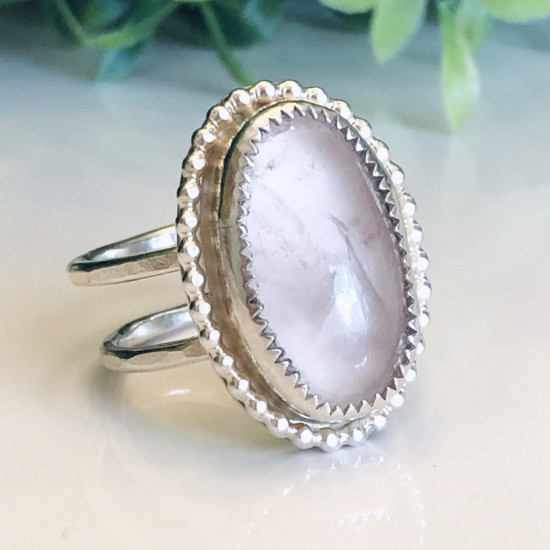  NATURAL ROSE QUARTZ DOUBLE RING