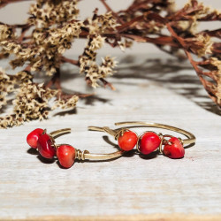 RED CORAL STONE WRAPPED EARRING SMALL RED CORAL STONE WRAPPED EARRING SMALL