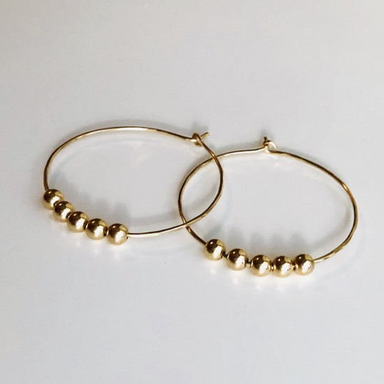 FLOATING BALLS HOOP HAMMERED EARRINGS