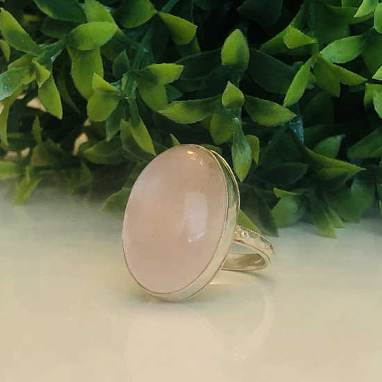  NATURAL ROSE QUARTZ PATTERN RING