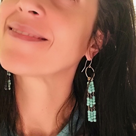 TURQUOISE FRINGE SWING EARRINGS