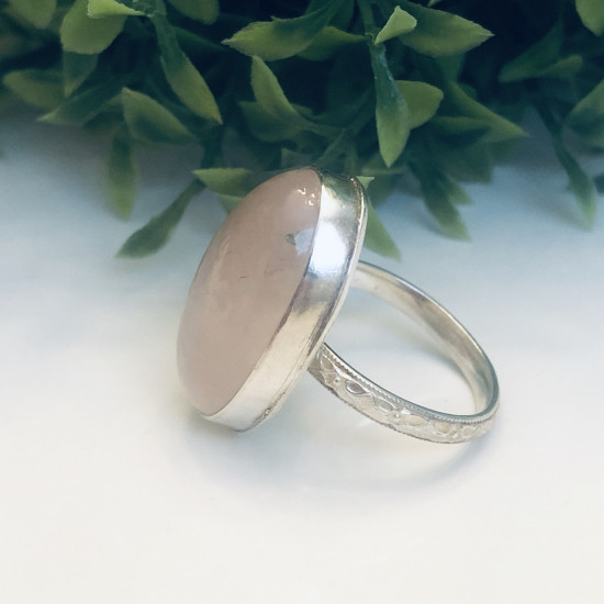  NATURAL ROSE QUARTZ PATTERN RING