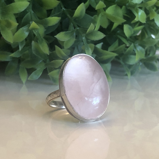  NATURAL ROSE QUARTZ PATTERN RING