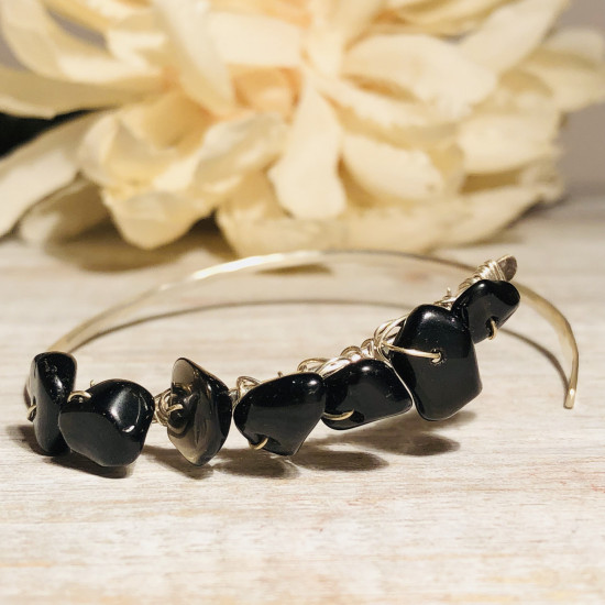 OPEN BRACELET BLACK RIVER STONES