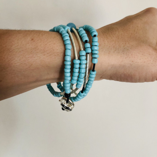 Leather Wrap Bracelet Natural Blue   Stone