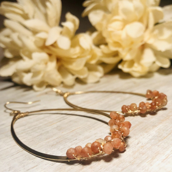 TEARDROP NATURAL GEMSTONE SUNSTONE EARRINGS