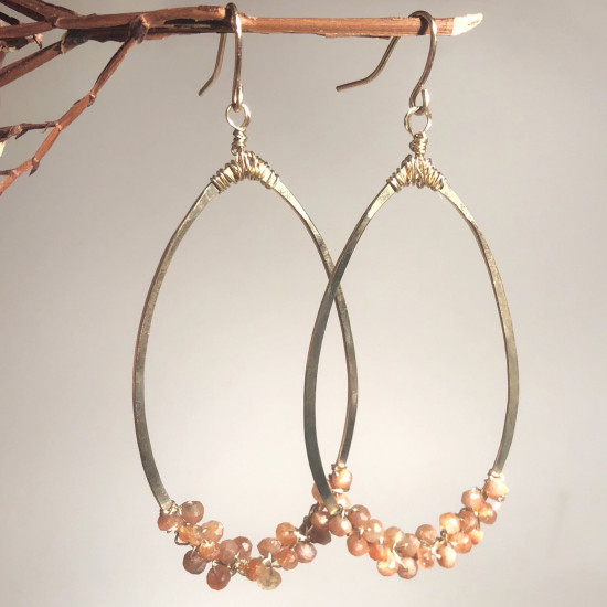 TEARDROP NATURAL GEMSTONE SUNSTONE EARRINGS