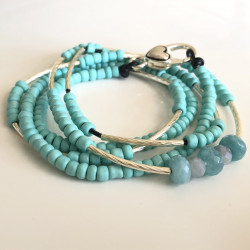 Leather Wrap Bracelet Natural Blue Stone Leather Wrap Bracelet Natural Blue Stone