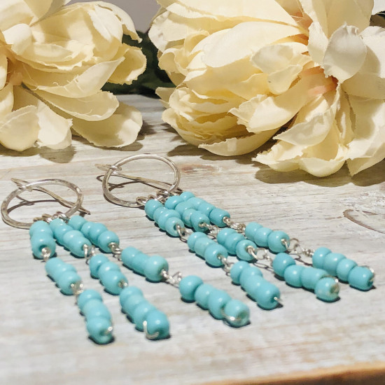 TURQUOISE FRINGE SWING EARRINGS