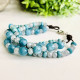 Leather Bracelet Natural Blue Agate Stone Full