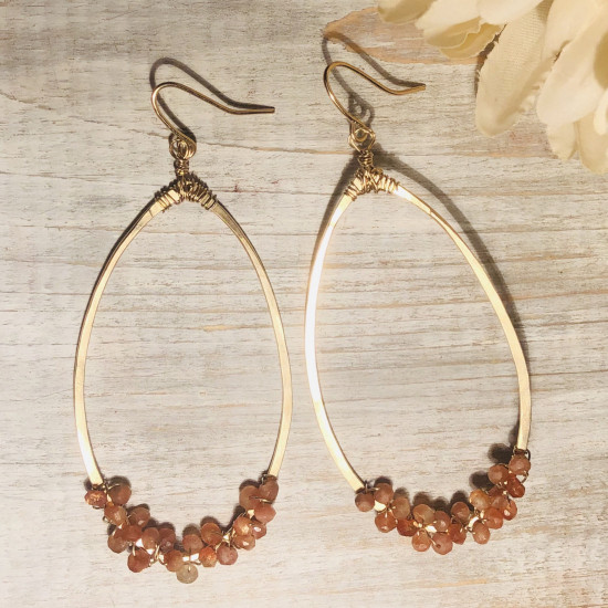 TEARDROP NATURAL GEMSTONE SUNSTONE EARRINGS