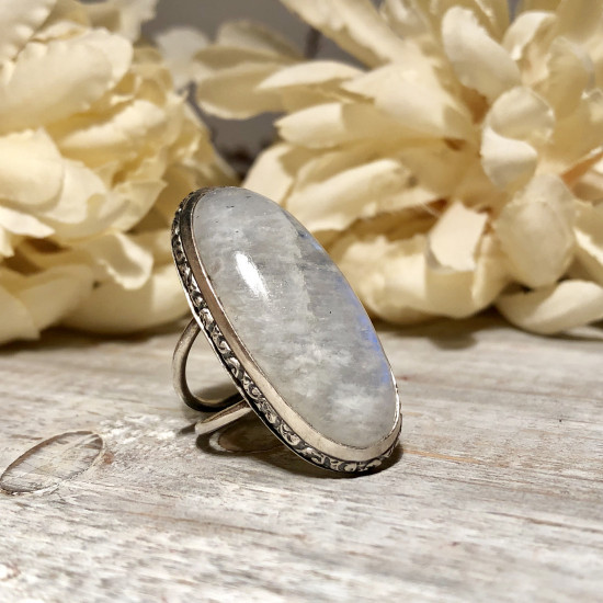  NATURAL RAINBOW MOONSTONE OVAL DOUBLE RING