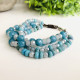 Leather Bracelet Natural Blue Agate Stone Full