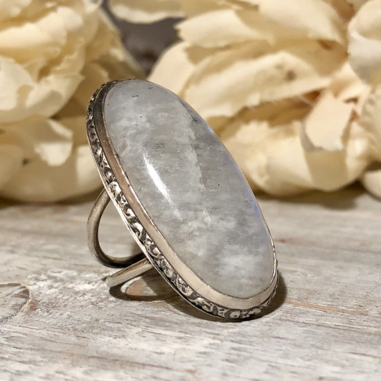  NATURAL RAINBOW MOONSTONE OVAL DOUBLE RING