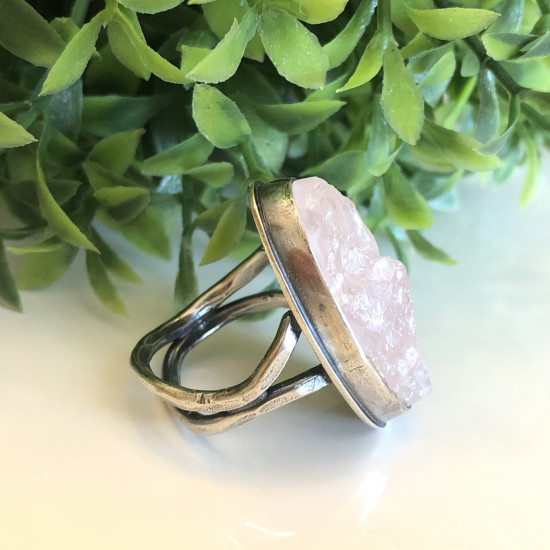  NATURAL RAW ROSE QUARTZ DOUBLE RING