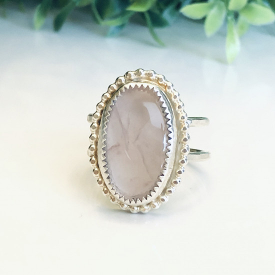  NATURAL ROSE QUARTZ DOUBLE RING