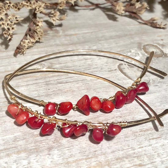 RED CORAL STONES WRAPPED EARRING 