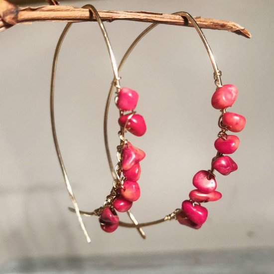 RED CORAL STONES WRAPPED EARRING 