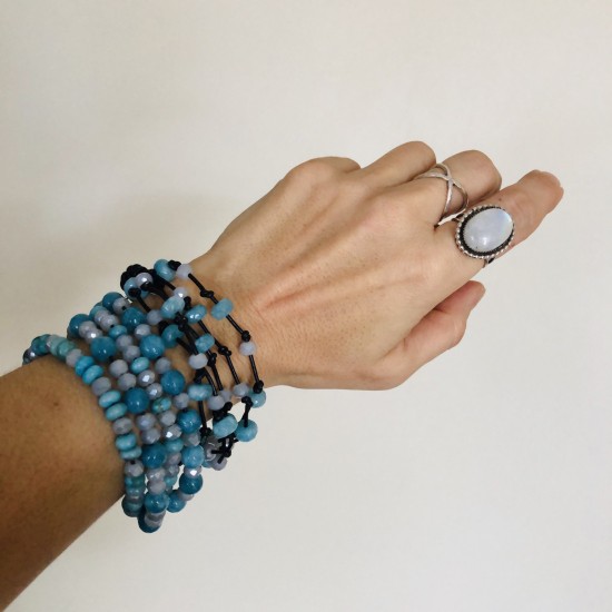 Leather Bracelet Natural Blue Agate Stone Leather Bracelet Natural Blue Agate Stone