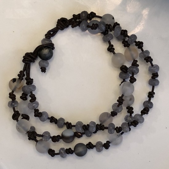 Leather Bracelet Natural Gray Agate Stone Leather Bracelet Natural Gray Agate Stone