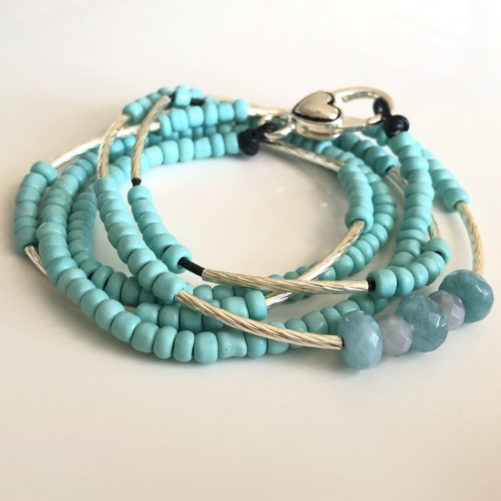 Leather Wrap Bracelet Natural Blue Stone Leather Wrap Bracelet Natural Blue Stone