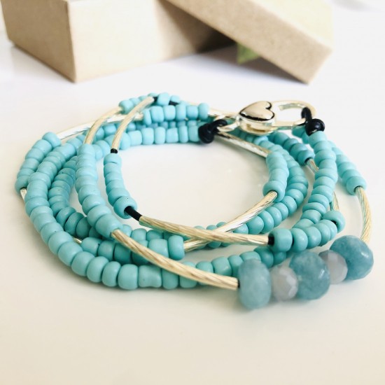 Leather Wrap Bracelet Natural Blue Stone Leather Wrap Bracelet Natural Blue Stone