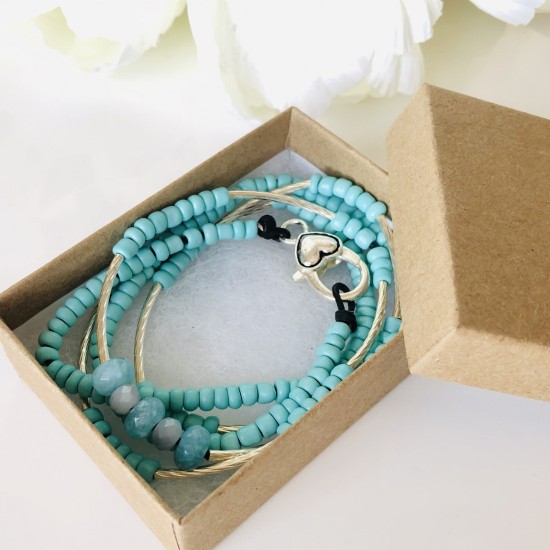 Leather Wrap Bracelet Natural Blue Stone Leather Wrap Bracelet Natural Blue Stone