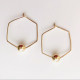 FLOATING BALL HEXAGON HOOP HAMMERED EARRINGS