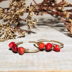 RED CORAL STONE WRAPPED EARRING SMALL RED CORAL STONE WRAPPED EARRING SMALL