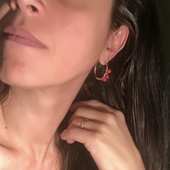 RED CORAL STONE WRAPPED EARRING SMALL