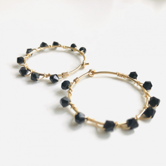 WRAPPED HOOP ONYX CRYSTAL EARRINGS