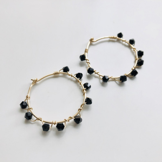 WRAPPED HOOP ONYX CRYSTAL EARRINGS