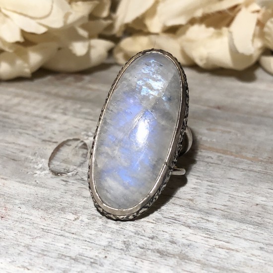 NATURAL RAINBOW MOONSTONE OVAL DOUBLE RING NATURAL RAINBOW MOONSTONE OVAL DOUBLE RING