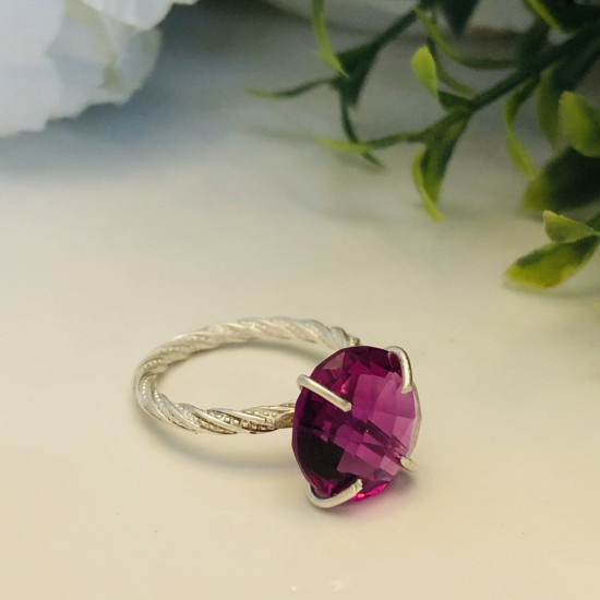 NATURAL RHODOLITE PINK QUARTZ RING