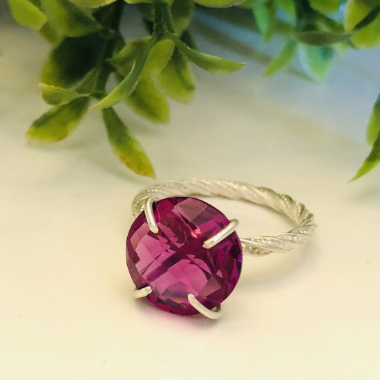 NATURAL RHODOLITE PINK QUARTZ RING