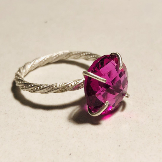 NATURAL RHODOLITE PINK QUARTZ RING