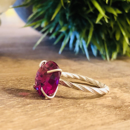 NATURAL RHODOLITE PINK QUARTZ RING