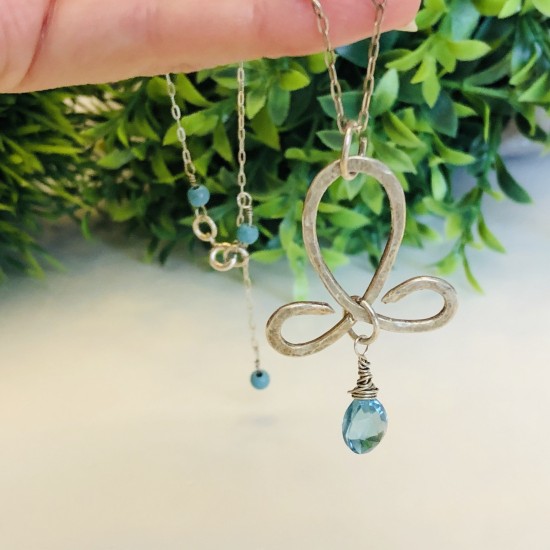 L WITH NATURAL TEAL AQUAMARINE BRIOLETTE NECKLACE L WITH NATURAL TEAL AQUAMARINE BRIOLETTE NECKLACE