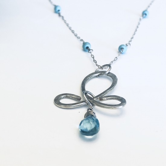 L WITH NATURAL TEAL AQUAMARINE BRIOLETTE NECKLACE L WITH NATURAL TEAL AQUAMARINE BRIOLETTE NECKLACE