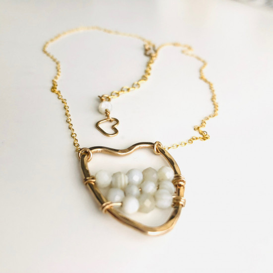 OPEN HEART MOTHER OF PEARLS NECKLACE